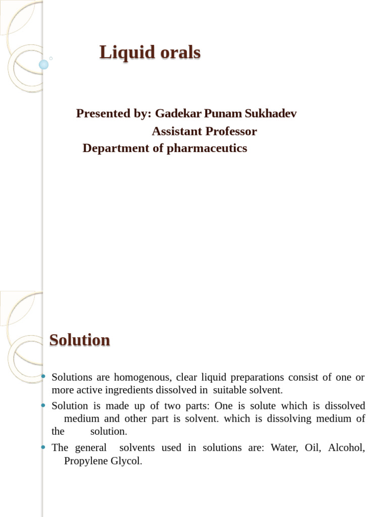 Liquid Orals: Solutions and Suspensions Guide | PDF | Emulsion | Surfactant