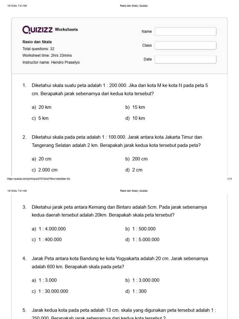 Soal Rasio dan Skala Kelas 7 | PDF