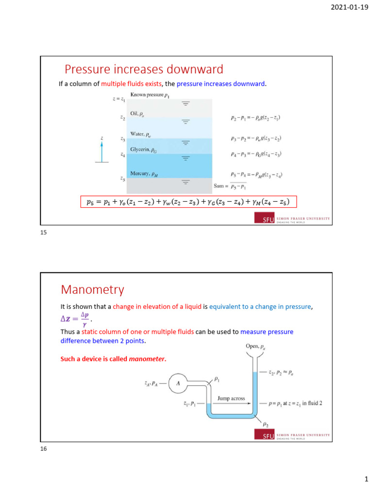Hydrostatic Pressure and Manometry Basics | PDF | Pressure | Force