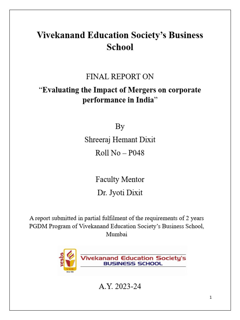 Mergers' Impact on Corporate Performance in India | PDF | Mergers And ...