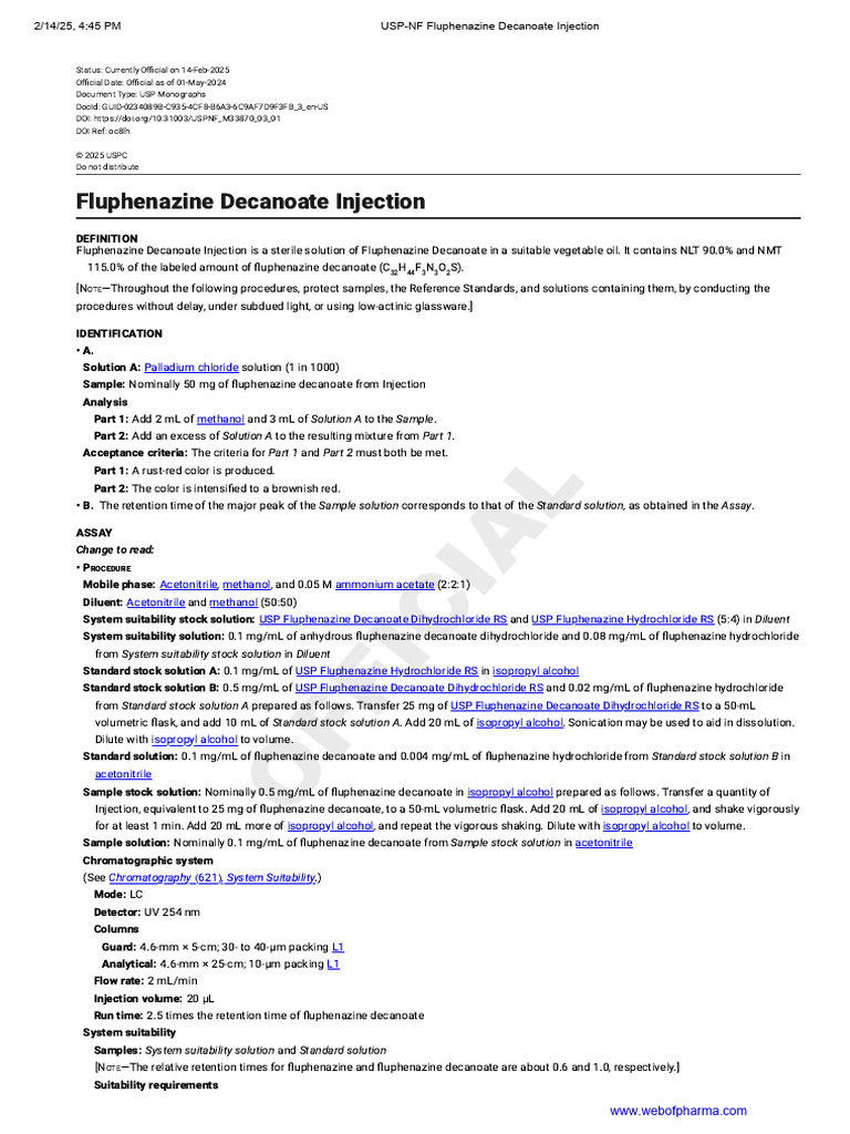 Fluphenazine Decanoate Injection Standards | PDF | Chromatography ...