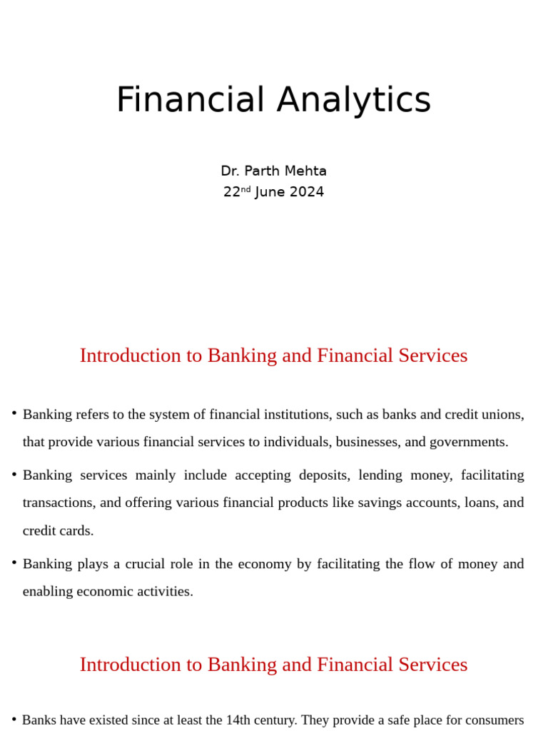 Financial Analytics - Lecture - Slides | PDF | Financial Markets | Banks