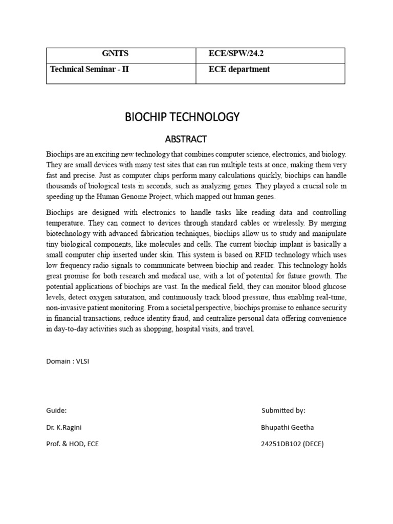 Biochip Technology Abstract | PDF