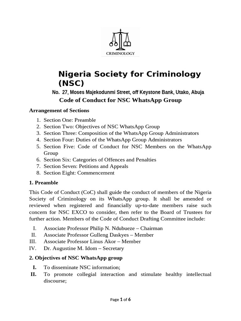 NSC WhatsApp Group Code of Conduct | PDF | Crimes | Crime & Violence