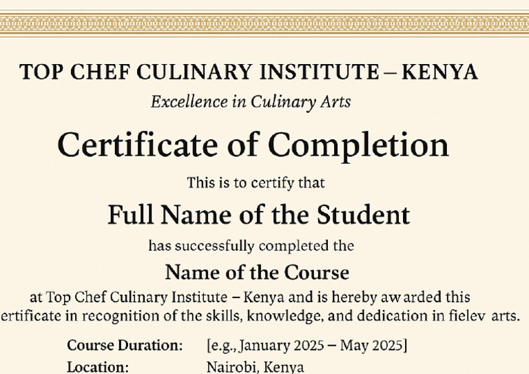 Top Chef Culinary Certificate | PDF