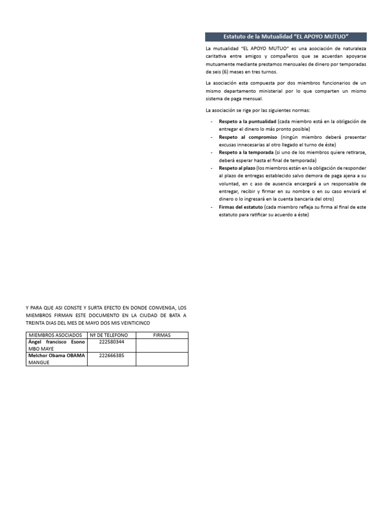 Estatuto de La Mutualidad EL APOYO MUTUO | PDF