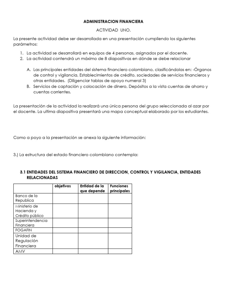 Actividad UNO | PDF | Bancos | Sistema financiero