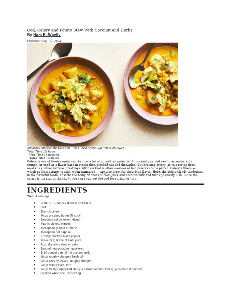 Cod, Celery and Potato Stew With Coconut and Herbs | PDF | Celery | Cooking