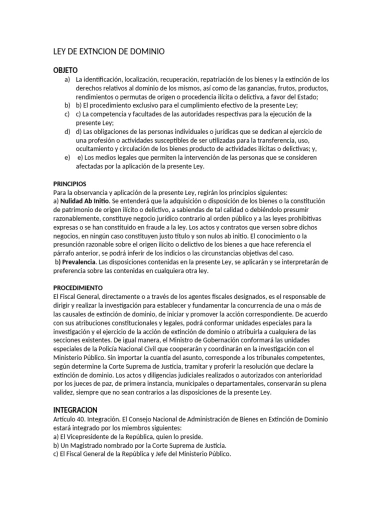 Ley de Extinción de Dominio: Procedimientos y Principios | PDF | Fiscal ...