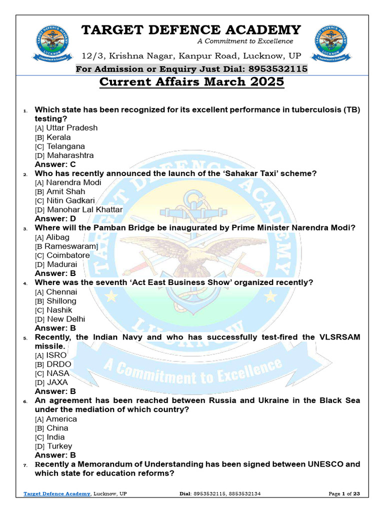 March 2025 Current Affairs Summary | PDF