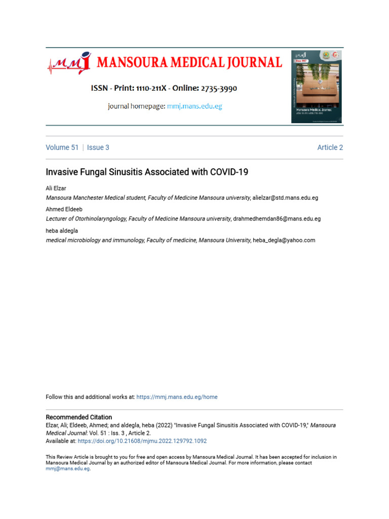 COVID-19 and Invasive Fungal Sinusitis | PDF | Diseases And Disorders ...