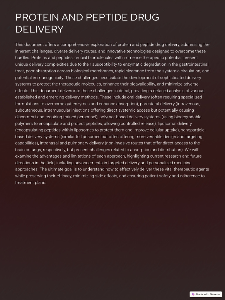 Protein and Peptide Drug Delivery Challenges | PDF | Liposome | Proteolysis