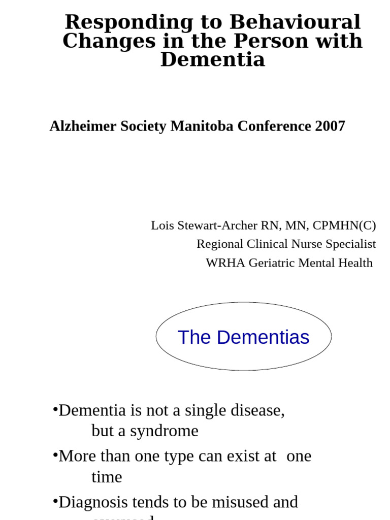 Responding To Behavioural Changes in The Person With Dementia | PDF ...