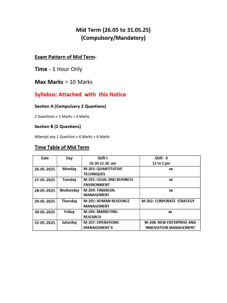 Mid Term Exam Schedule & Syllabus 2025 | PDF | Entrepreneurship ...