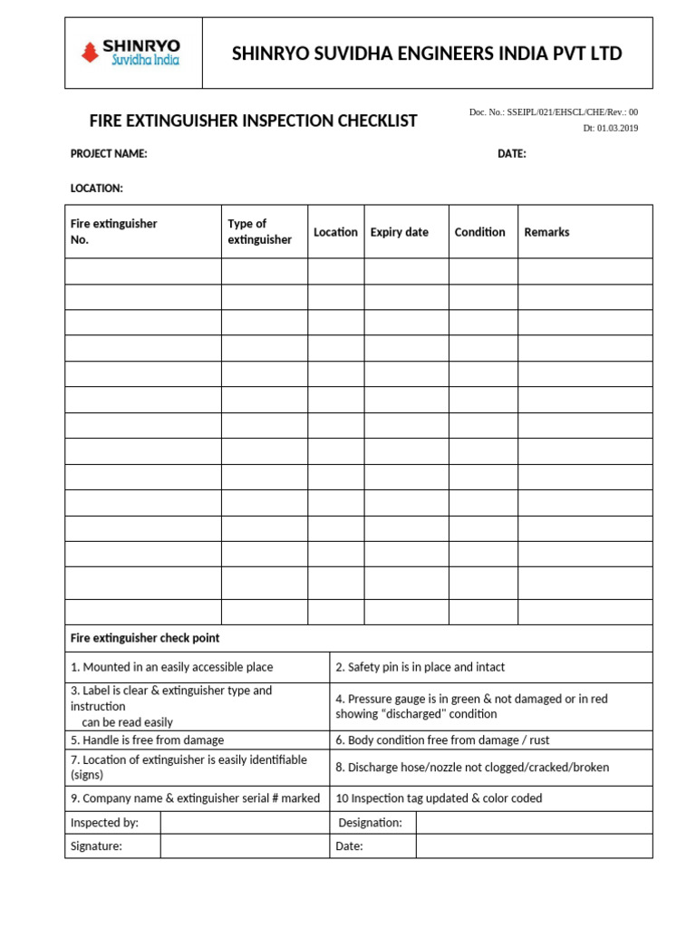 Fire Extinguisher Inspection Checklist | PDF