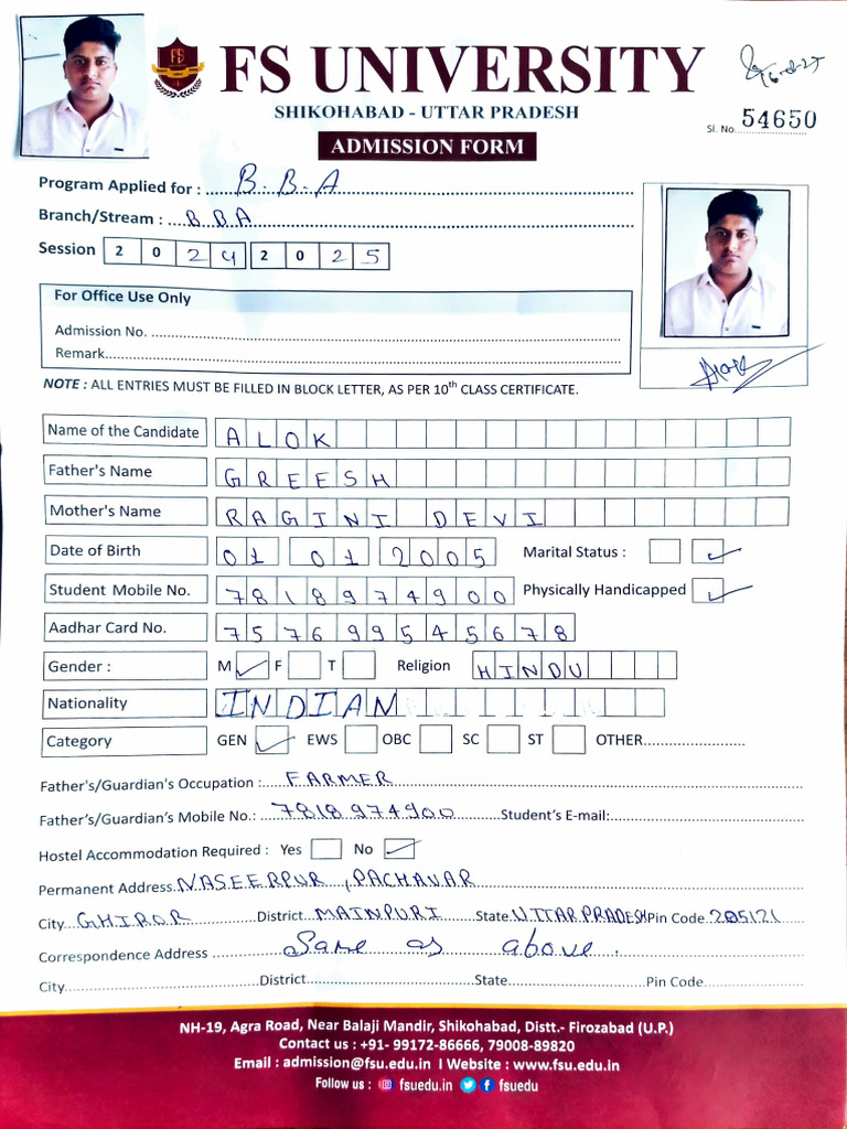 Admission Form Instructions | PDF | Access Control | Applications Of ...