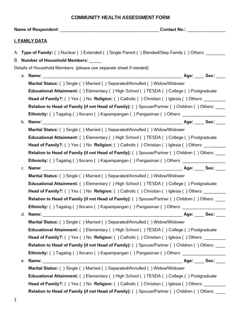 Community Health Assessment Form | PDF | Birth Control | Family