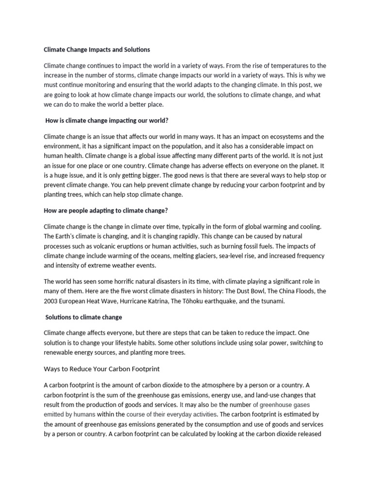 Climate Change: Impacts and Solutions | PDF | Climate Change | Carbon ...