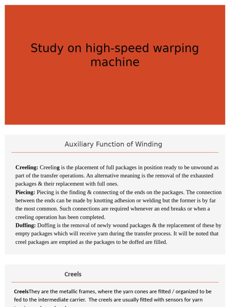 High-Speed Warping Machine Study | PDF | Weaving | Textile Arts