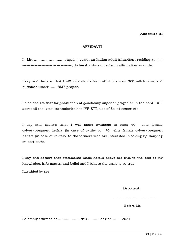 Affidavit for Dairy Farm Project | PDF