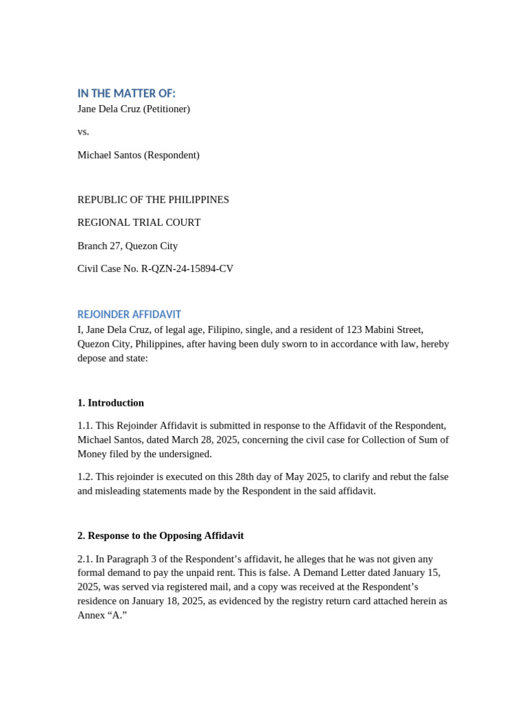 Rejoinder Affidavit in Rent Dispute | PDF | Affidavit