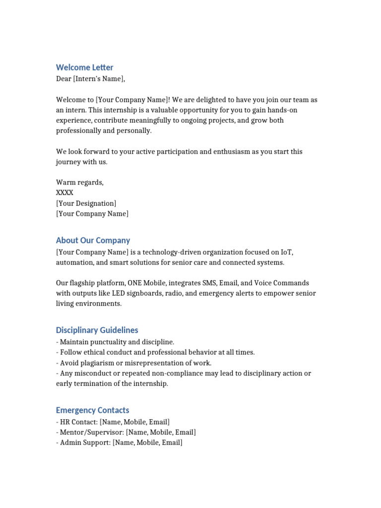 Internship Welcome Guide for [Your Company Name] | PDF | Computing