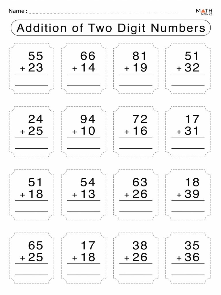 Addition of Two Digit Numbers Worksheets | PDF