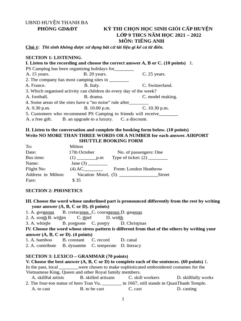 English Exam for 9th Grade Students | PDF | Facial Expression | Emotions
