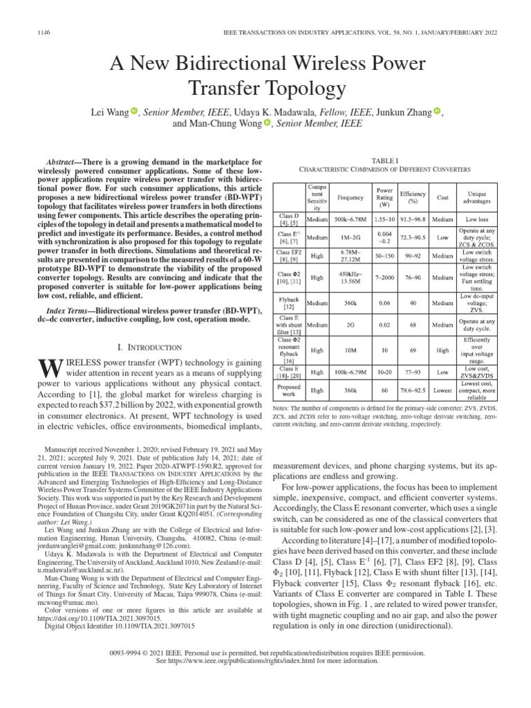 New Bidirectional Wireless Power Transfer Topology | PDF | Inductor ...
