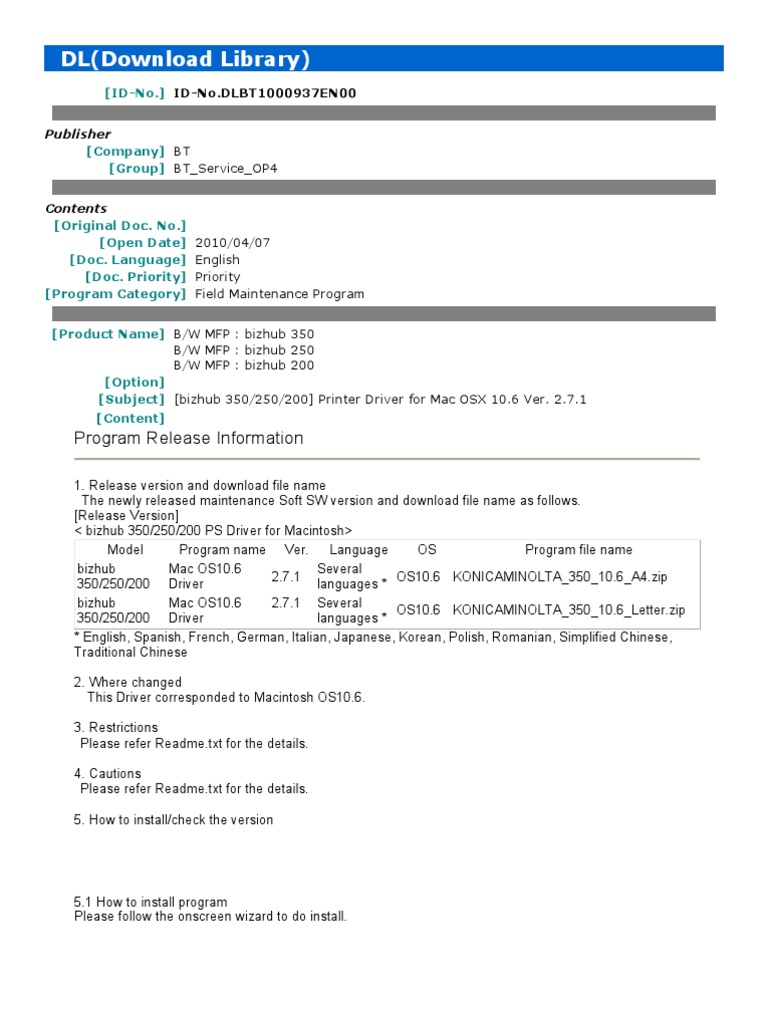 DL (Download Library) : Program Release Information | PDF | Printer ...