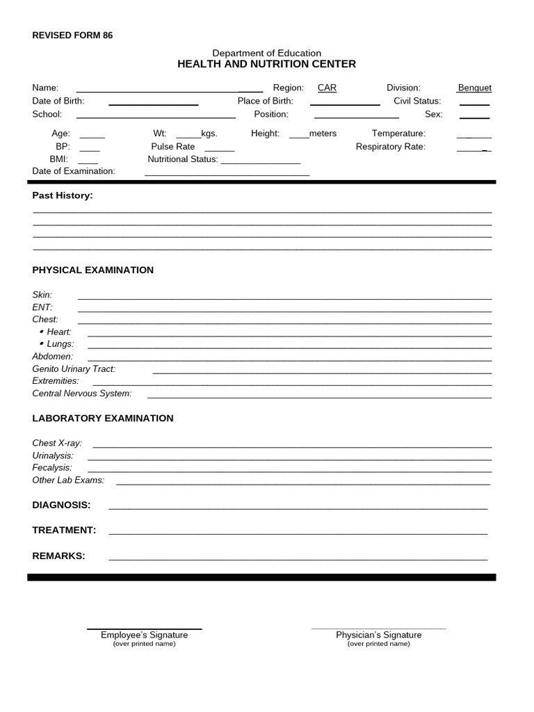 Revised Form 86 Medical Certificate | PDF | Physical Examination | Medicine