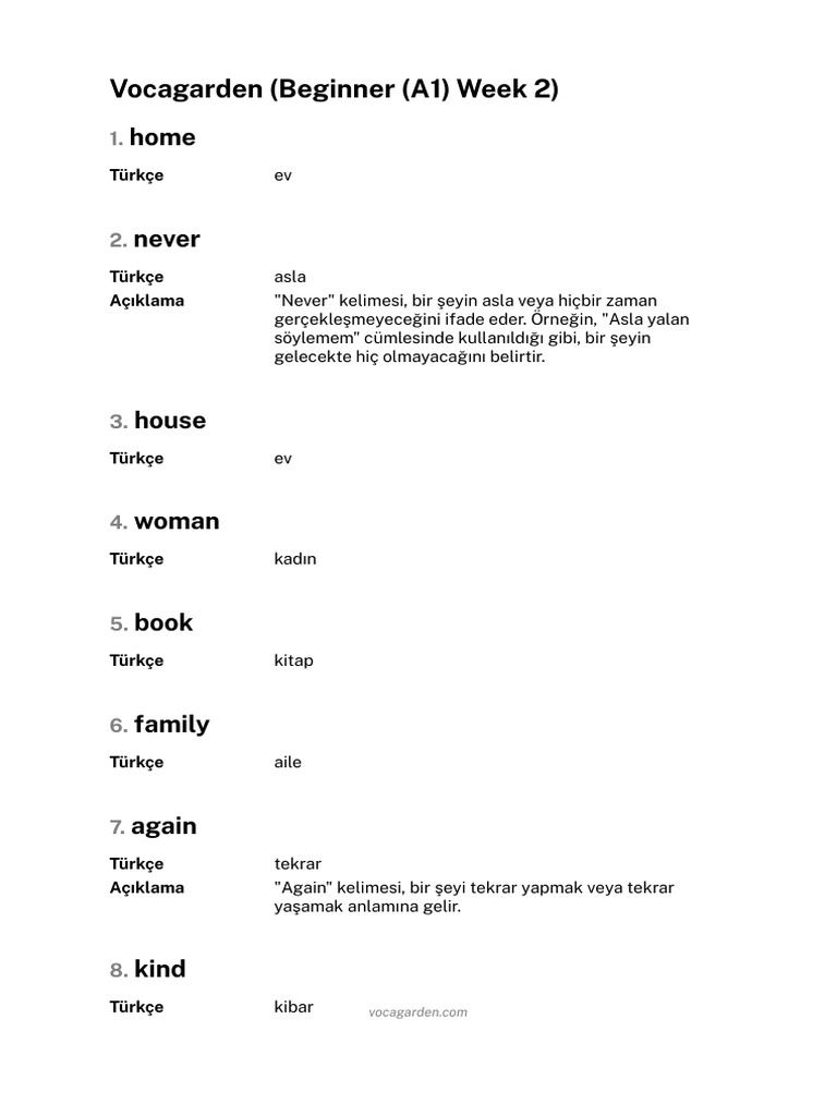 Beginner (A1) Week 2 | PDF