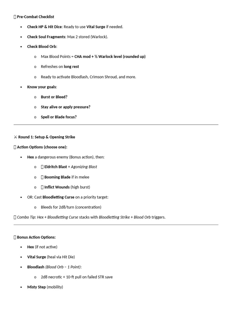 Combat Cheat Sheet - Joaquin | PDF