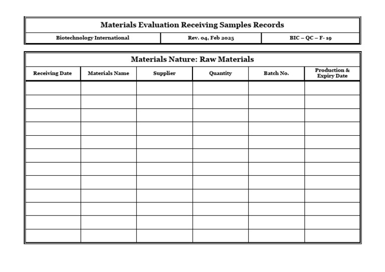 Materials Evaluation Receiving Samples Records | PDF