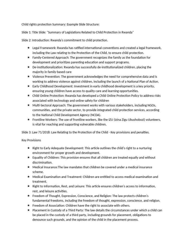 Legislations Summary On CP | PDF | Child Protection | Violence