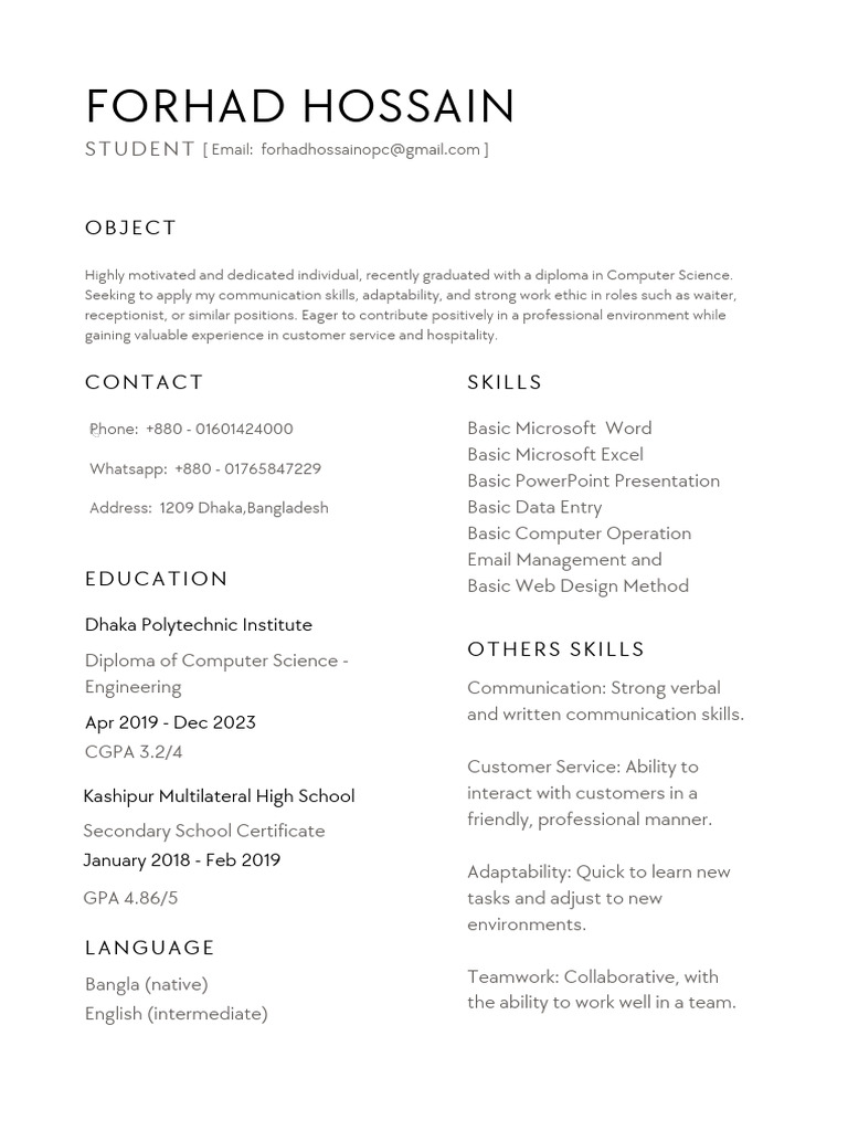 Forhad Computer Skill Resume | PDF