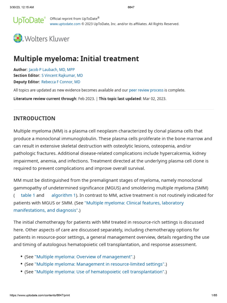 Initial Treatment for Multiple Myeloma | PDF | Multiple Myeloma ...