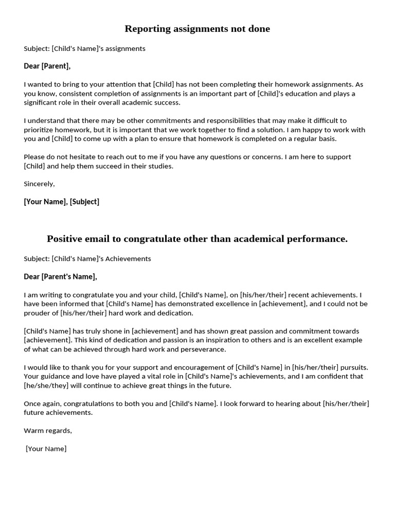 Reporting Assignments Not Done: Dear (Parent) | PDF | Cognition ...