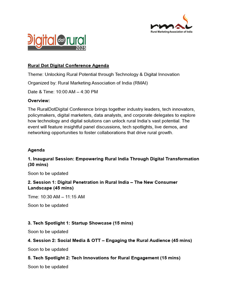 Rural Dot Digital Conference Agenda | PDF