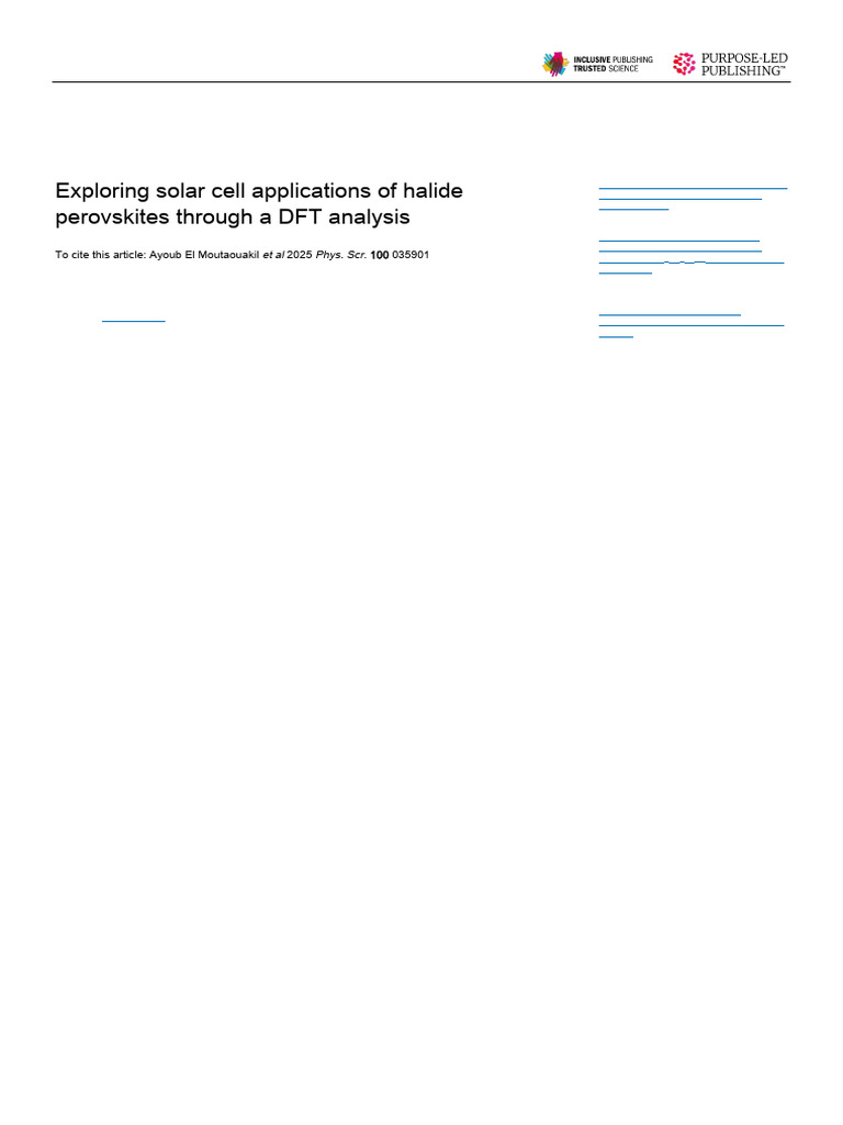 Halide Perovskites for Solar Cells Analysis | PDF | Band Gap ...