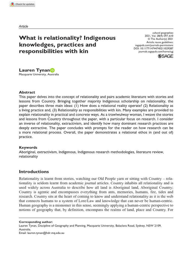 Tynan 2021 What Is Relationality Indigenous Knowledges Practices and ...