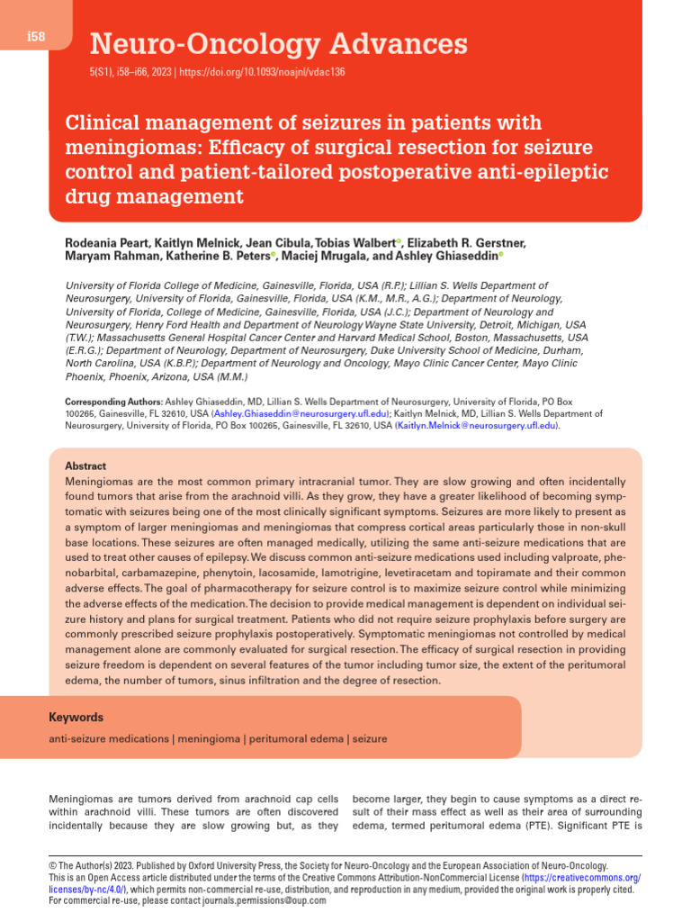Seizure Management in Meningioma Patients | PDF | Diseases And ...