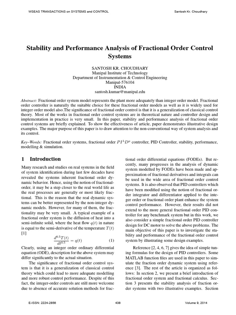 Fractional Order Control System Analysis | PDF | Control Theory ...