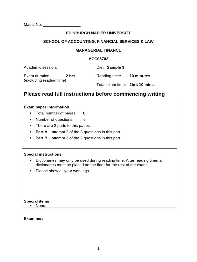 Managerial Finance Exam Paper Guide | PDF | Net Present Value ...
