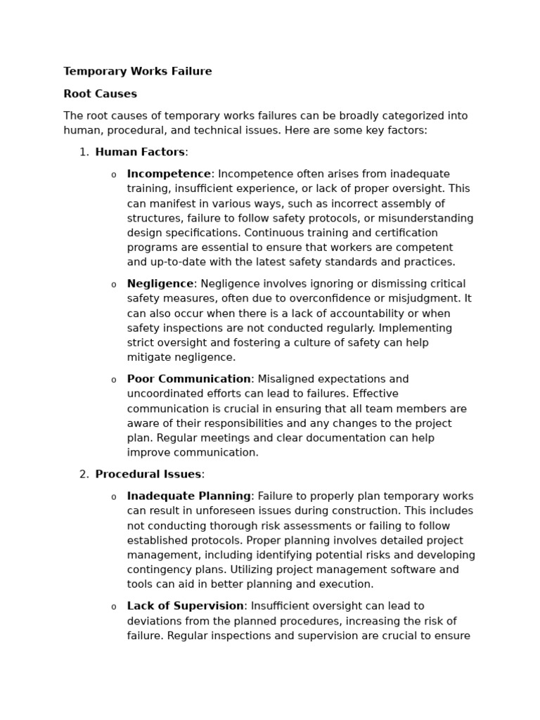 Root Causes of Temporary Works Failures | PDF | Safety | Risk Assessment