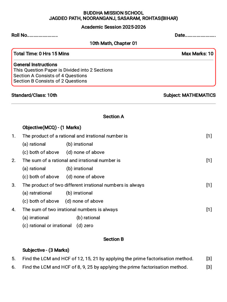 10th Math, Chapter 01 | PDF