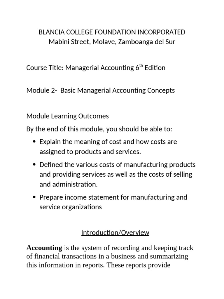 Module 2 Managerial Acctg 2nd Sem 2021 2022 | PDF | Cost Of Goods Sold ...
