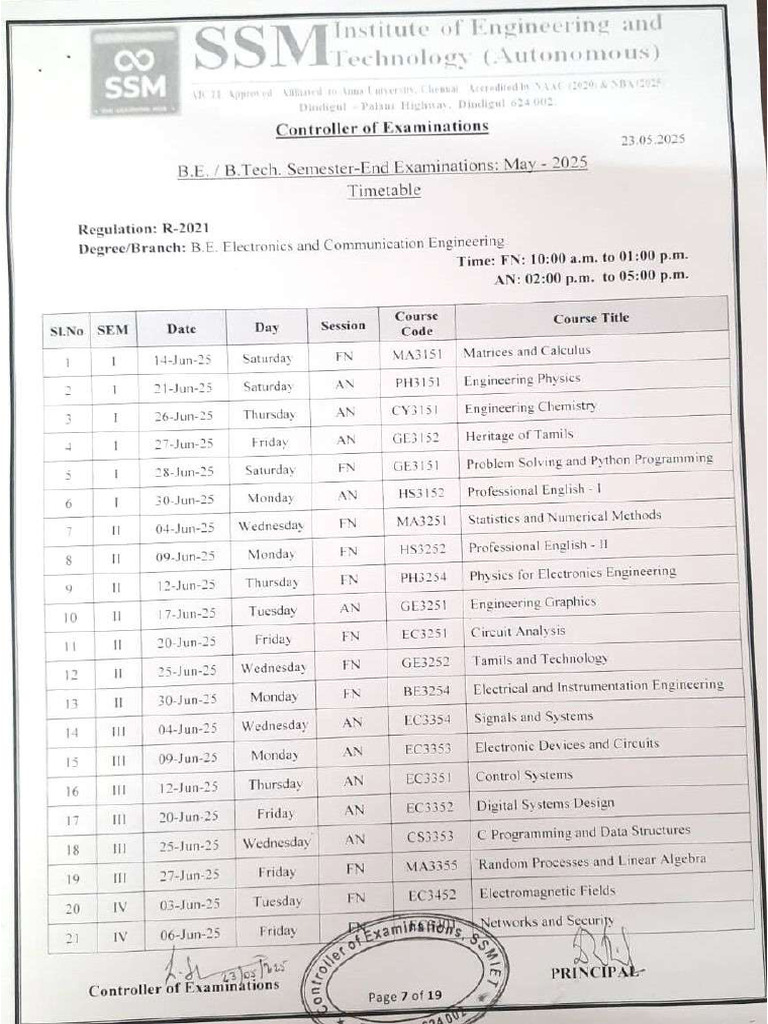 Ug Ece 2025 Time Table | PDF