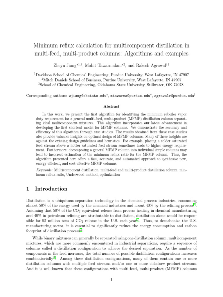 Minimum_reflux_calculation_for_multicomponent_dist | PDF | Distillation ...