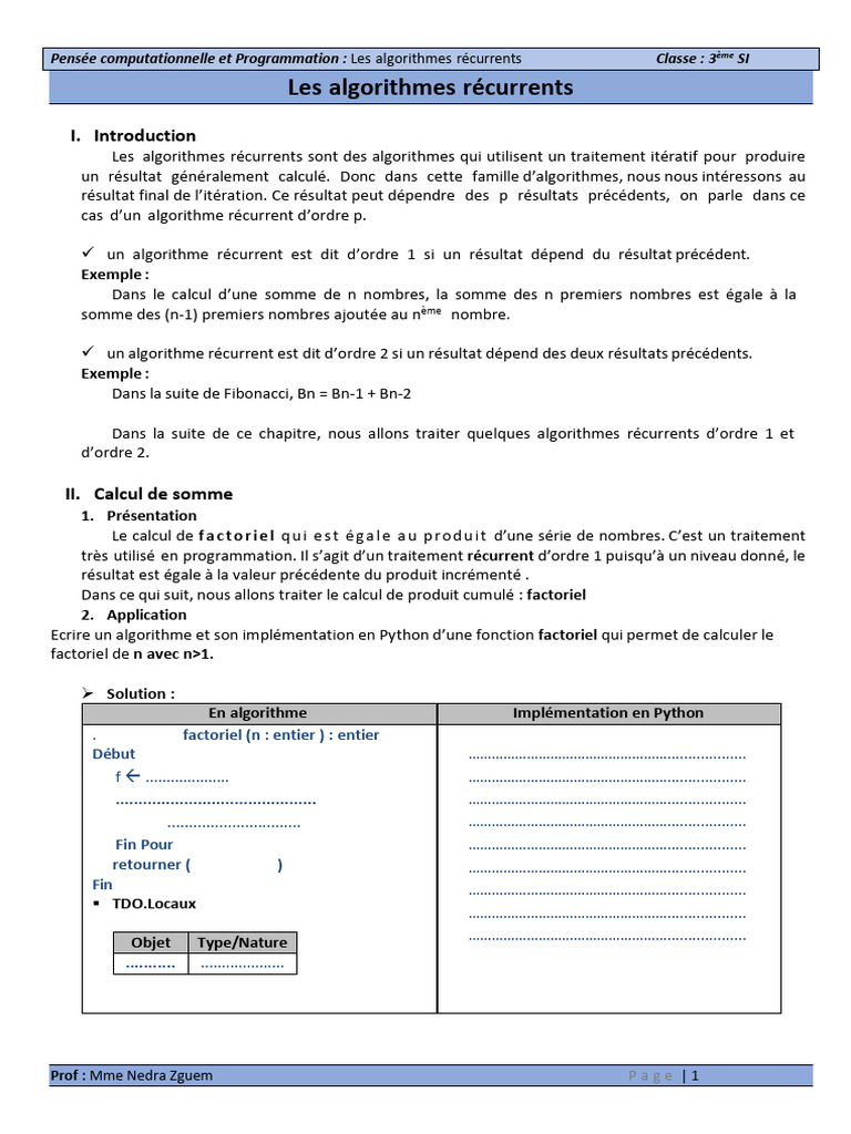 Algorithmes Récurrents en Python | PDF | Python (Langage de ...